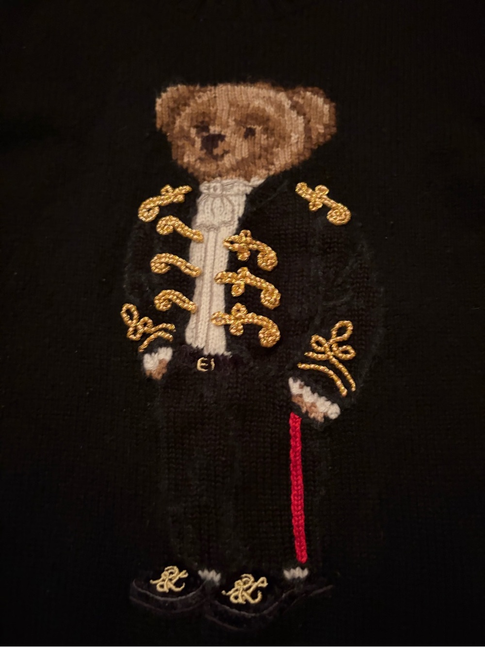 Polo by Ralph Lauren Black Crewneck Sweater with Embroidered Teddy Bear - Picture 2 of 8